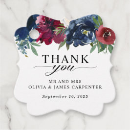モダンフローラネイビー青ブルゴーニュ結婚ーありがとう フェイバータグ
