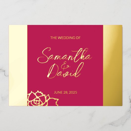 モダンフローラバラレッド結婚フォイル招待状 箔招待状 (正面)