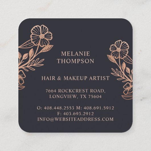 モダンフローラバラ金ゴールドリースブラック&バラ金ゴールド スクエア名刺 (裏面)