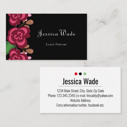 モダンフローラパーソナライズされたレッドローズブラック 名刺 (正面/裏面)