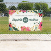 モダンフローラピンクティール(緑がかった色)ラージ結婚ズバナー 横断幕 (インサイチュ)