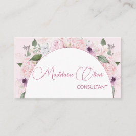 モダンフローラピンク白エレガントQRフェミニンコード 名刺