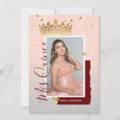 モダンフローラピンク金ゴールドエレガント写真キンセアニェラ 招待状 (正面)
