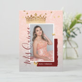 モダンフローラピンク金ゴールドエレガント写真キンセアニェラ 招待状 (スタンド正面)