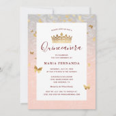 モダンフローラピンク金ゴールドエレガント写真キンセアニェラ 招待状 (裏面)