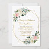 モダンフローラピンク金ゴールドフレームフォトバック結婚ズ 招待状 (正面)