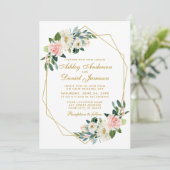 モダンフローラピンク金ゴールドフレームフォトバック結婚ズ 招待状 (スタンド正面)