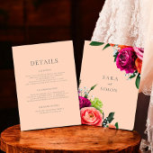 モダンフローラピーチ結婚の詳細カード 招待状