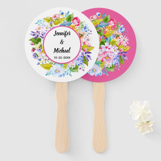 モダンフローラピ結婚ンクのゲストファン ハンドファン (正面&裏面)