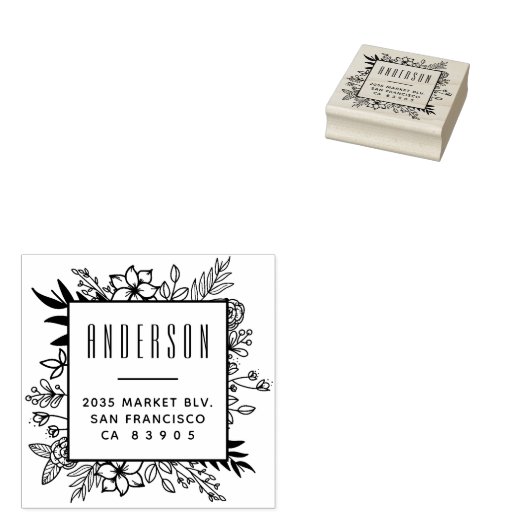 モダンフローラフレームファミリ名差出人住所 ラバースタンプ (押印)