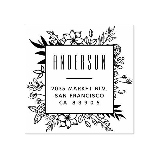 モダンフローラフレームファミリ名差出人住所 ラバースタンプ (インプリント)