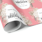モダンフローラフレームブライダルシャワーピンク背景 ラッピングペーパー (ロールコーナー)