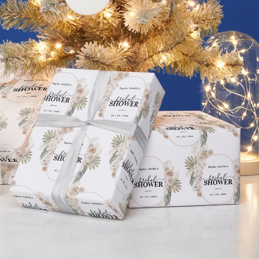 モダンフローラフレームブライダルシャワー白の背景 ラッピングペーパー (クリスマス)
