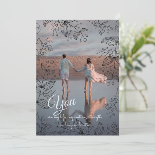 モダンフローラフレーム写真ホリデーズカード サンキューカード (スタンド正面)