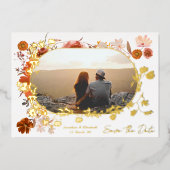 モダンフローラフレーム写真QRコード日付の保存 箔招待状 (正面)