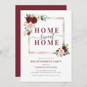 モダンフローラフレーム引っ越し祝いパーティーパーティの招待状 招待状 (正面/裏面)