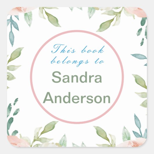 モダンフローラブックは名前をカスタムするメッセージに属する スクエアシール (正面)