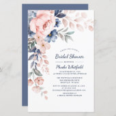 モダンフローラブライダルシャワーピンク招待状 (正面/裏面)