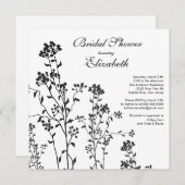モダンフローラブライダルシャワー招待白黒 招待状 (正面/裏面)
