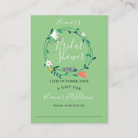 モダンフローラブライダルシャワー表示カード及びラベル エンクロージャーカード (正面)