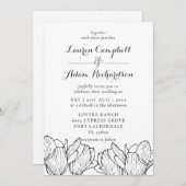 モダンフローラブラック&ホワイト結婚式招待状 招待状 (正面/裏面)