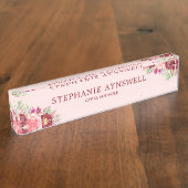 モダンフローラブルゴーニュ赤面水彩 デスクネームプレート (側面)