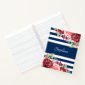 モダンフローラブルーと白ストライプパーソナライズされた ノートブック (内部)