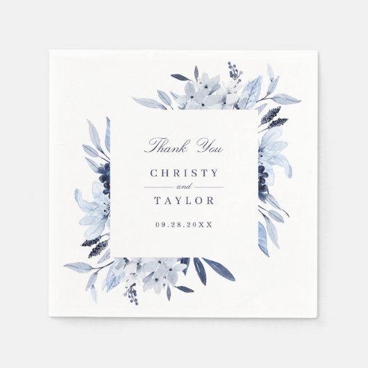 モダンフローラブルーウォーターパーソナライズされた色 スタンダードカクテルナプキン (正面)