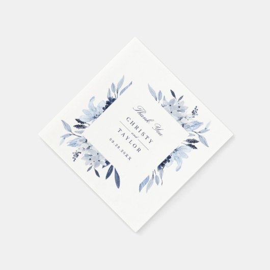 モダンフローラブルーウォーターパーソナライズされた色 スタンダードカクテルナプキン (角)