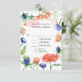 モダンフローラブルーオレンジ色の水色の葉の秋 出欠カード (スタンド正面)