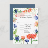 モダンフローラブルーオレンジ色の水色の葉の秋 出欠カード (正面/裏面)