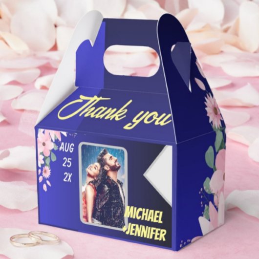 モダンフローラブルー天国カスタムフォト結婚ズ フェイバーボックス