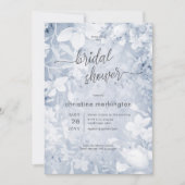 モダンフローラブルー&ホワイトブライダルシャワー 招待状 (正面)