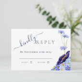 モダンフローラブルーQRコー結婚ドの返信 出欠カード (スタンド正面)