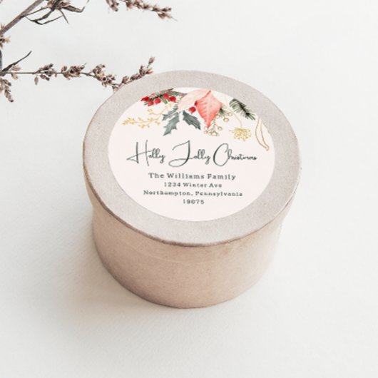 モダンフローラホリーすてきクリスマス封筒用シール ラウンドシール