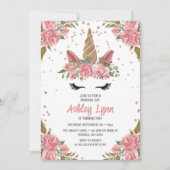 モダンフローラマジカルユニコーン誕生日招待状 招待状 (正面)