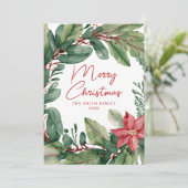 モダンフローラミニマルリースメリークリスマス シーズンカード (スタンド正面)