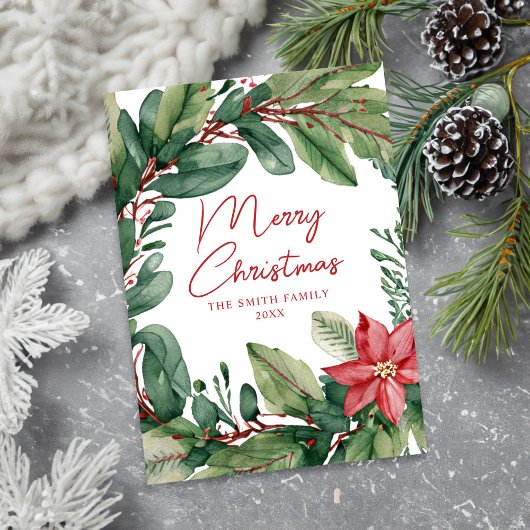 モダンフローラミニマルリースメリークリスマス シーズンカード