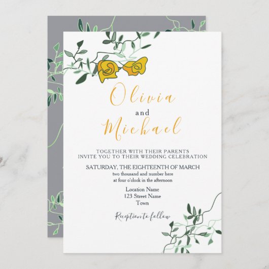 モダンフローラミニマ結婚ニー 招待状 (正面/裏面)