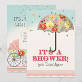 モダンフローラモダンラヌンキュラス傘ベビーシャワー 招待状 (正面/裏面)