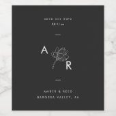 モダンフローラモノグラエレガントムシンプル白黒 ワインラベル (シングルラベル)