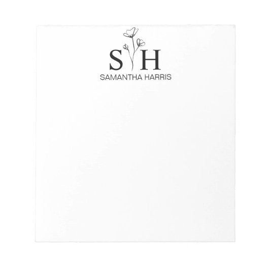 モダンフローラモノグラムイニシャルミニマルメモ帳 ノートパッド (正面)