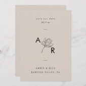 モダンフローラモノグラムエレガントシンプルニュートラル セーブザデート (正面/裏面)