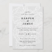モダンフローララインのアートはホワイトグレイ結婚のポップス 招待状 (正面)
