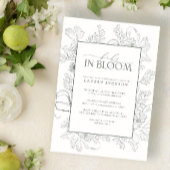 モダンフローララインアートセージ緑ベビーイン開花 招待状