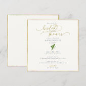 モダンフローラリリー谷金ゴールドフレームブライダルシャワー 招待状 (正面/裏面)