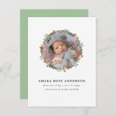 モダンフローラリース写真の誕生発表 案内ポストカード (正面/裏面)