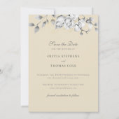 モダンフローラリース白黒金ゴールド結婚 セーブザデート (裏面)