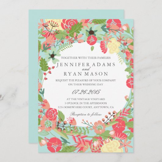 モダンフローラリース結婚式招待状 招待状 (正面/裏面)