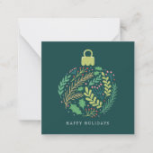 モダンフローラリーフオーナメントハッピーホリデイズ ノートカード (正面)